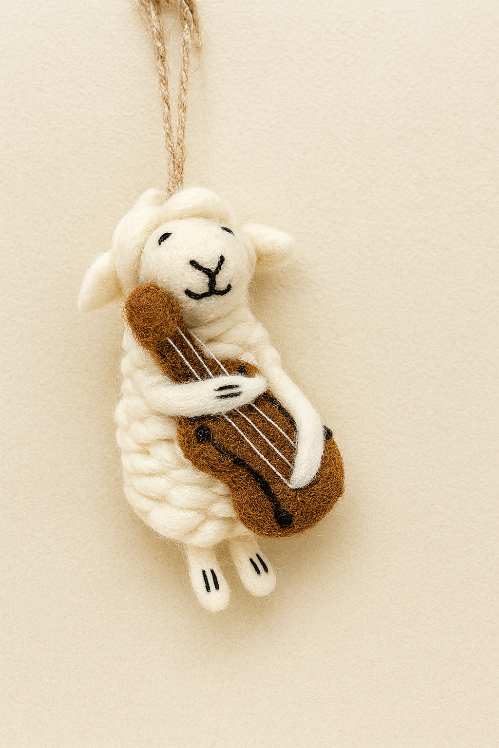 Handmade Felt Sheep with Cello Keychain – Whimsical Bag Charm