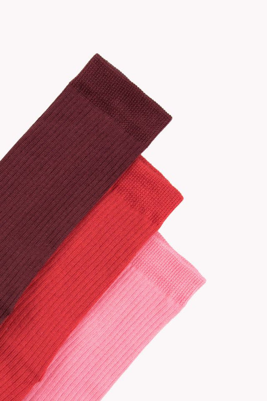 TINYCOTTONS PACK OF 3 MEDIUM RIB SOCKS AUBERGINE/BURGUNDY/BUBBLE GUM