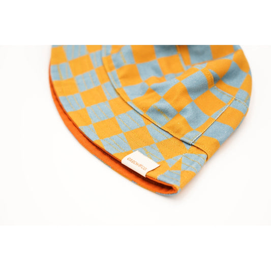 Grech & Co. REVERSIBLE BUCKET HAT - CHECKS LAGUNA + WHEAT
