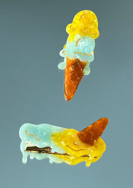 YUJIE Melted ice-cream hair clips - Mango & mint