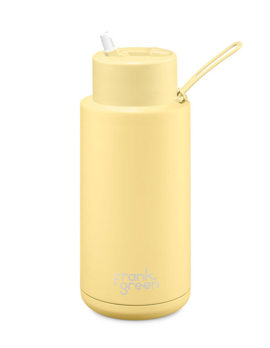 Frank Green 34oz SS Ceramic Reusable Bottle Buttermilk with Flip Straw Lid Size1L