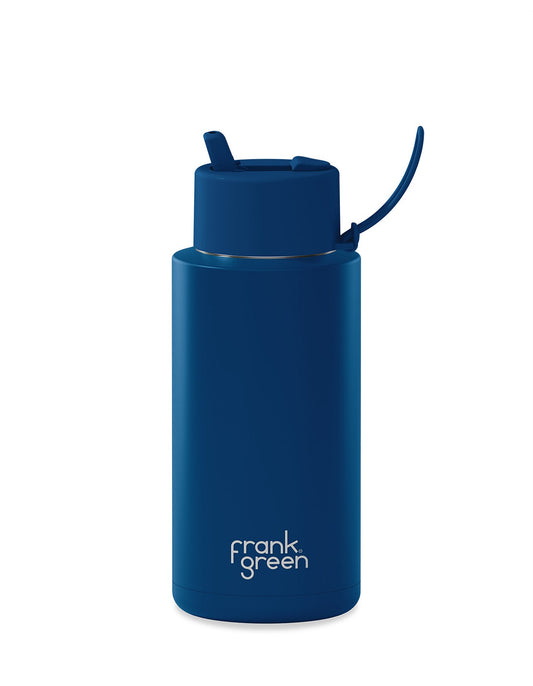 Frank Green 34oz SSC Reusable Bottle Cloud with Flip Straw Lid Deep Ocean 1L