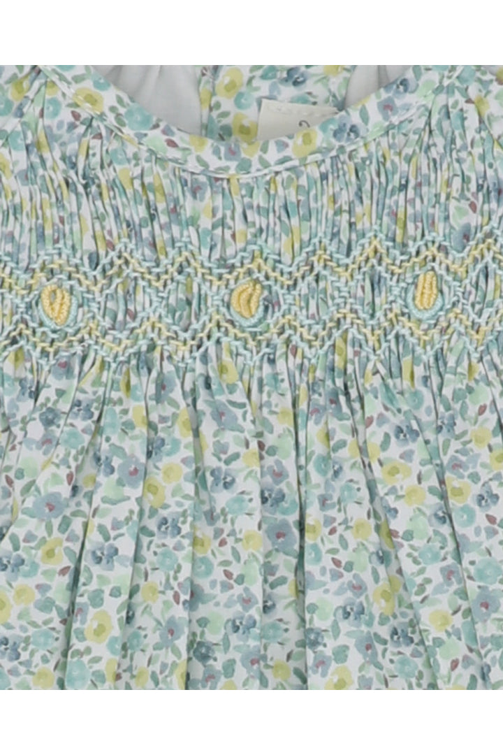 Fina Ejerique BLUE AND YELLOW FLOWER DRESS SMOCK DOT AND DOUBLE RUFFLED  Ref. P23C21