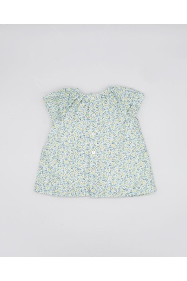 Fina Ejerique BLUE AND YELLOW FLOWER DRESS SMOCK DOT AND DOUBLE RUFFLED  Ref. P23C21
