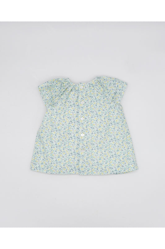 Fina Ejerique BLUE AND YELLOW FLOWER DRESS SMOCK DOT AND DOUBLE RUFFLED  Ref. P23C21