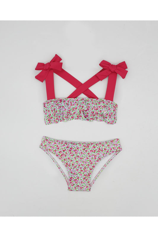 Fina Ejerique PINK FLOWER BIKINI WITH STRAPS AND STRAWBERRY BOWS  Ref. P23P65