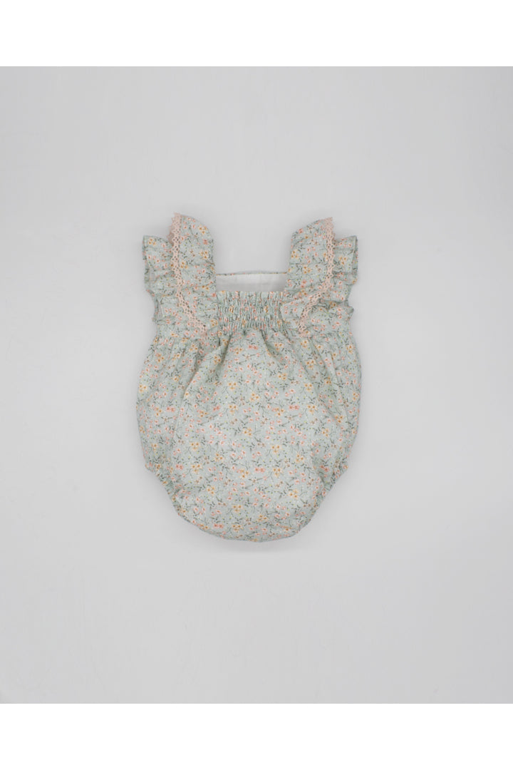 Fina Ejerique GREEN ROMPER WITH PINK FLOWERS AND PINK BOW  PINK Ref. P23A51