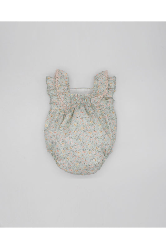 Fina Ejerique GREEN ROMPER WITH PINK FLOWERS AND PINK BOW  PINK Ref. P23A51