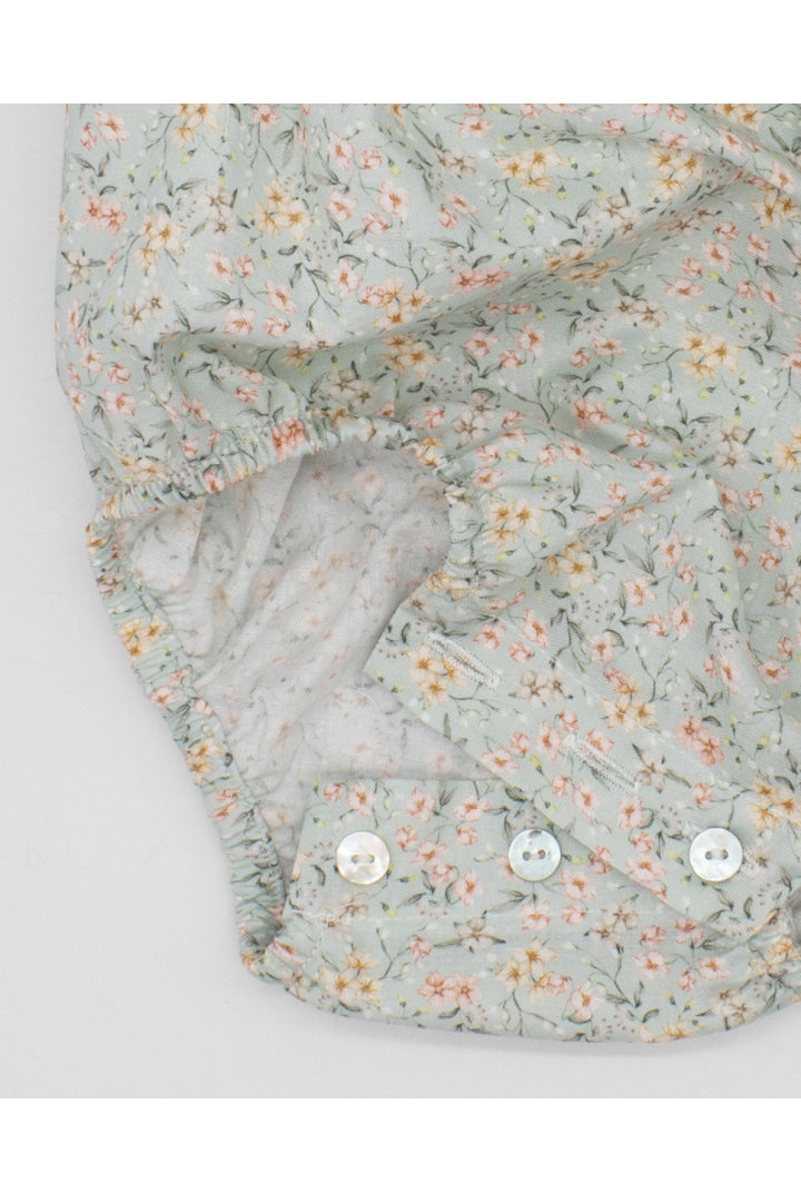 Fina Ejerique GREEN ROMPER WITH PINK FLOWERS AND PINK BOW  PINK Ref. P23A51