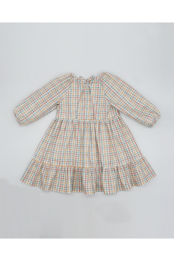 Fina Ejerique CHECK POPLIN DRESS WITH PUFFED SLEEVES AND BOW BACK  Ref. P23M59