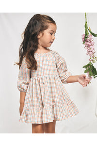 Fina Ejerique CHECK POPLIN DRESS WITH PUFFED SLEEVES AND BOW BACK  Ref. P23M59