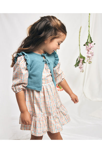 Fina Ejerique CHECK POPLIN DRESS WITH PUFFED SLEEVES AND BOW BACK  Ref. P23M59