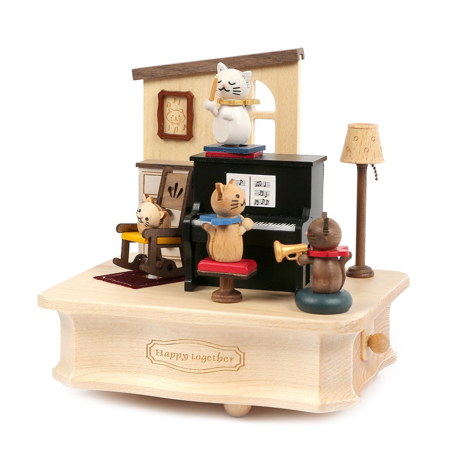 Wonderful Life Cat Play Piano - Swaying Music Box