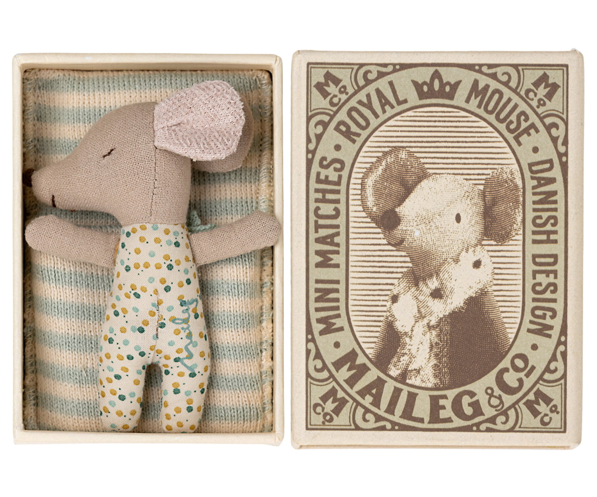 MAILEG MOUSE SLEEPY-WAKEY BABY IN BOX BLUE
