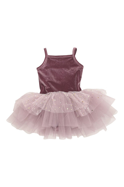 DOLLY® VELVET LEOTARD TUTU DRESS WITH STARS & MOON TULLE DUSTY VIOLET