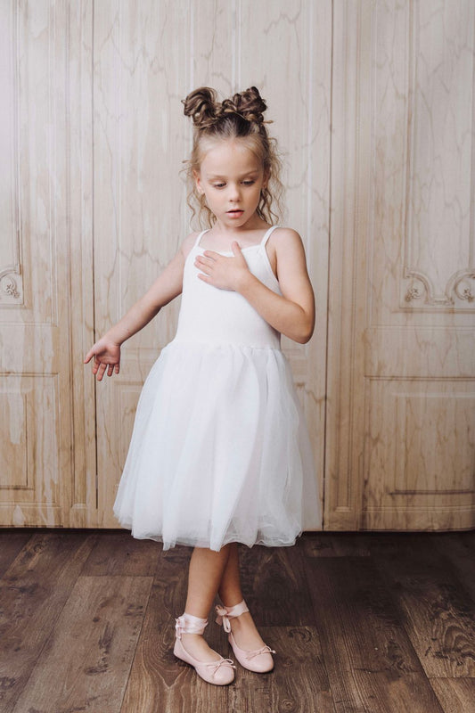 DOLLY BY LE PETIT TOM ® RIB COTTON TUTU DRESS WHITE
