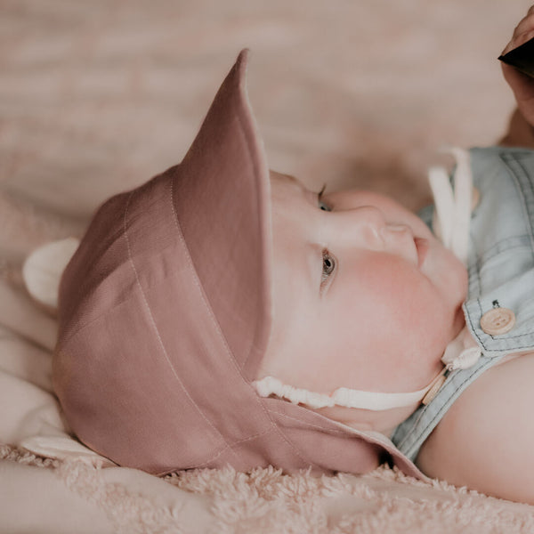 BEDHEAD HATS 'Roamer' Baby Reversible Teddy Flap Sun Hat - Rosa / Flax
