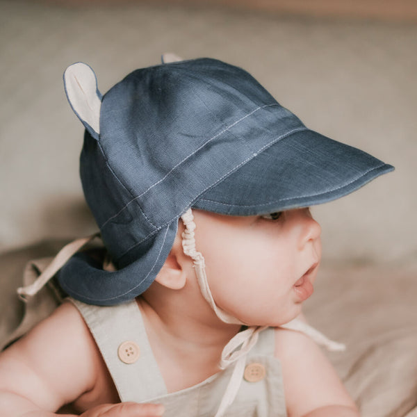 BEDHEAD HATS 'Roamer' Baby Reversible Teddy Flap Sun Hat - Steele / Flax