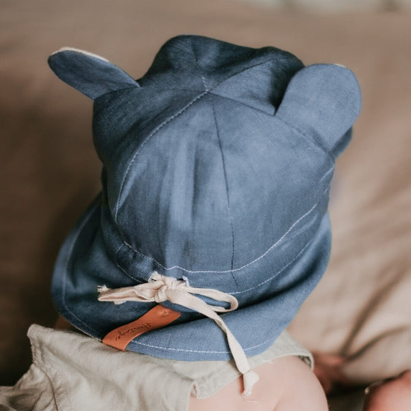 BEDHEAD HATS 'Roamer' Baby Reversible Teddy Flap Sun Hat - Steele / Flax