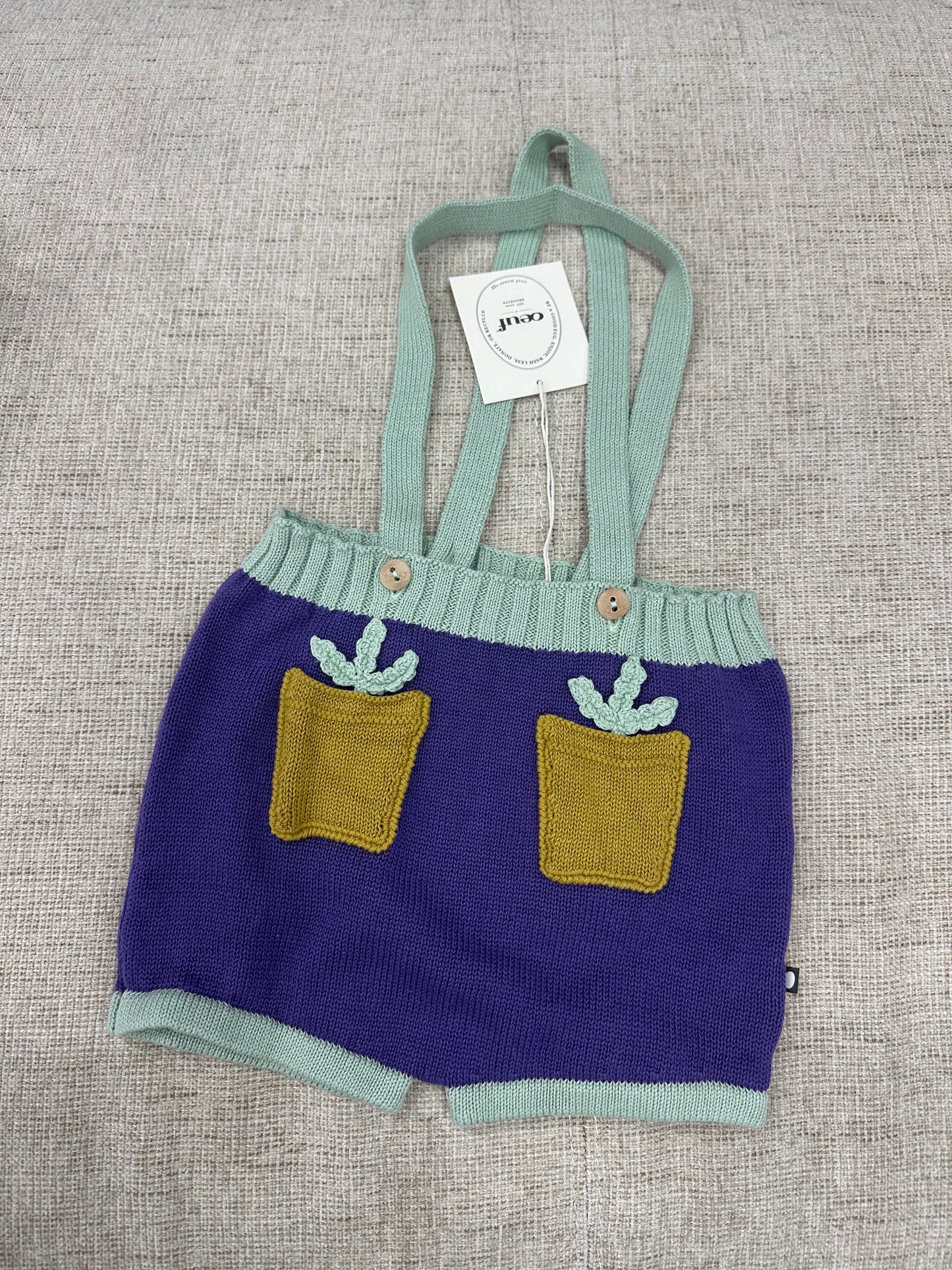 OEUF NYC suspender pocket shorts violet/celadon