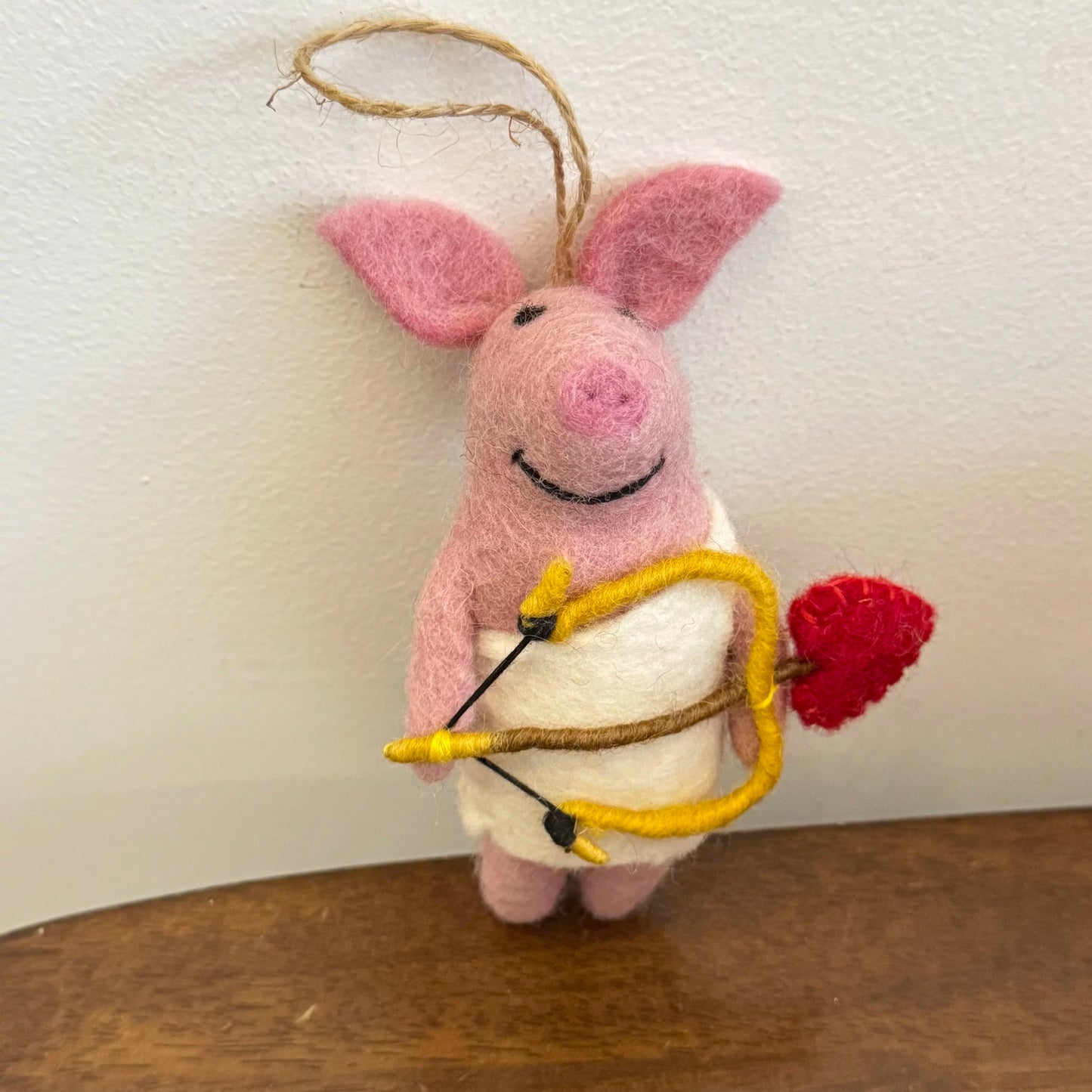Handmade Wool Felt Cupid Pig Keychain – Cute Bag Charm