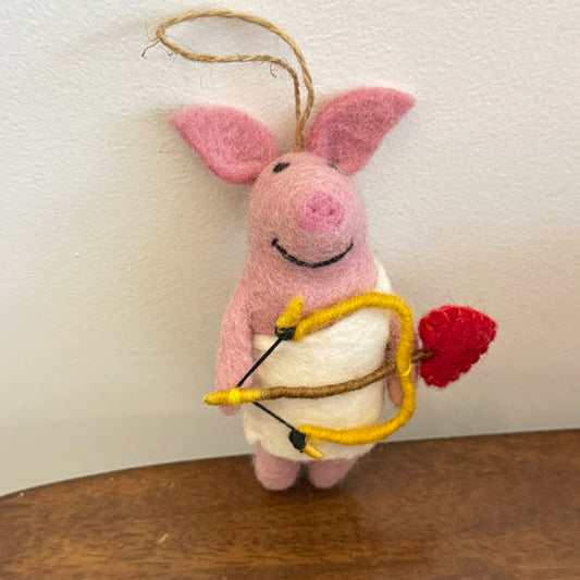 Handmade Wool Felt Cupid Pig Keychain – Cute Bag Charm
