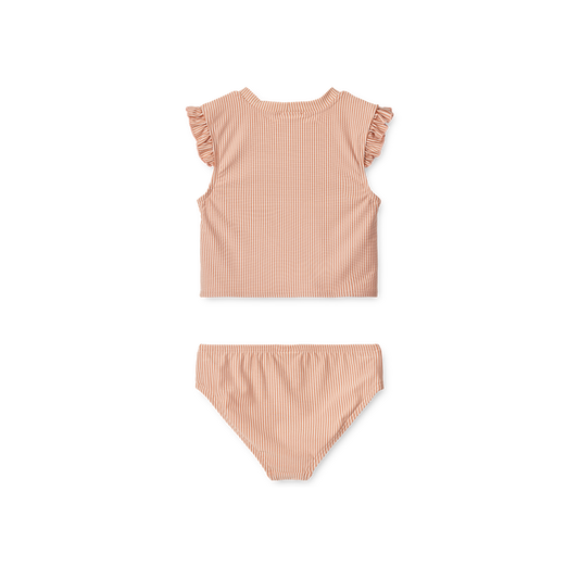LIEWOOD JUDIE STRIPED RUFFLE-TRIMMED BIKINI Y/D STRIPE TUSCANY ROSE / SANDY
