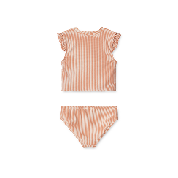 LIEWOOD JUDIE STRIPED RUFFLE-TRIMMED BIKINI Y/D STRIPE TUSCANY ROSE / SANDY