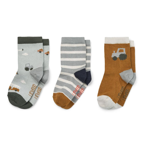 LIEWOOD SILAS COTTON SOCKS 3 PACK VEHICLES / DOVE BLUE