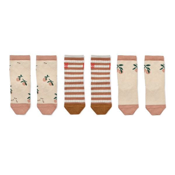 LIEWOOD SILAS COTTON SOCKS 3 PACK PEACH SEA SHELL MIX