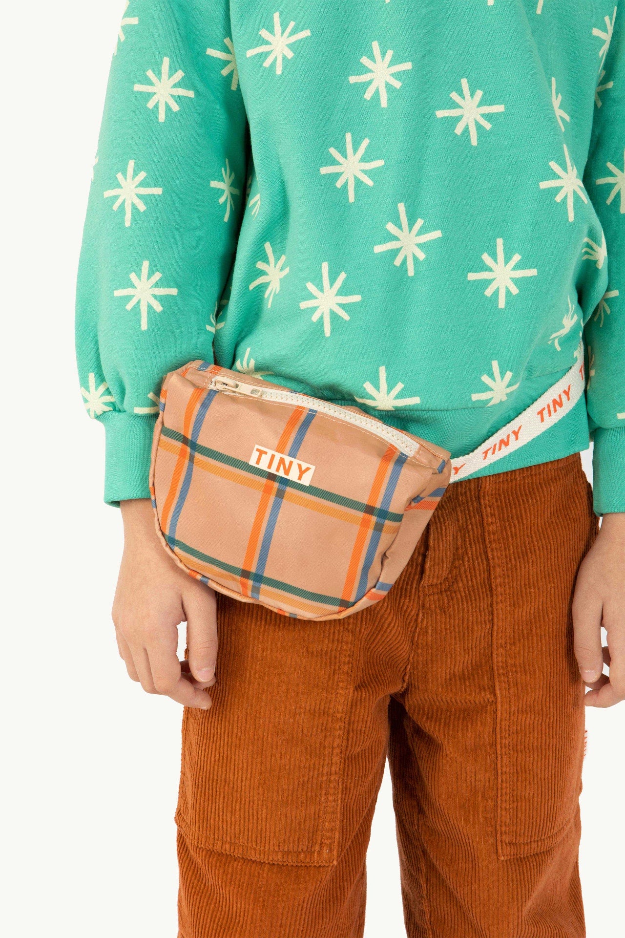 TINYCOTTONS CHECK FANNY BAG almond