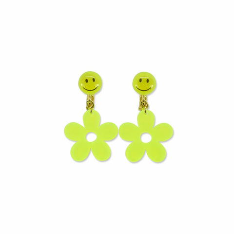 MILK X SODA HAPPY FLOWER EARRINGS NEON YELLOW