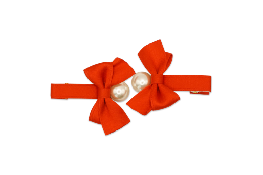 MILK X SODA SATIN PEARL RIBBON HAIR CLIP RED