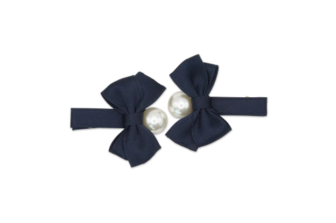 MILK X SODA SATIN PEARL RIBBON HAIR CLIP NAVY