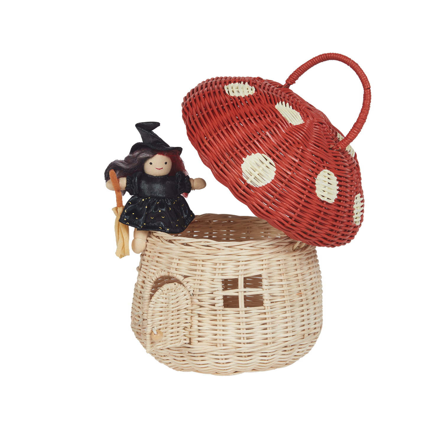 OLLI ELLA RATTAN MUSHROOM BASKET red