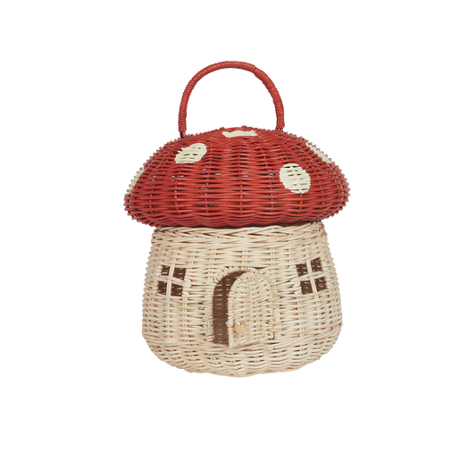 OLLI ELLA RATTAN MUSHROOM BASKET red