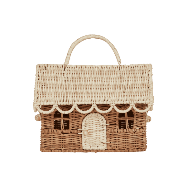 OLLI ELLA Rattan Gingerbread Casa Clutch / Natural & Straw