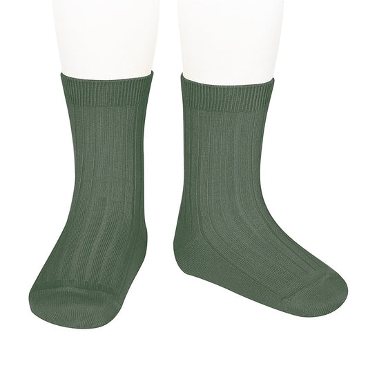 Condor  BASIC RIB SHORT SOCKS LICHEN GREEN ribbed ankle sock 761