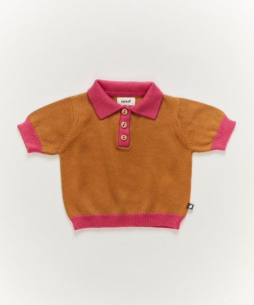 OEUF NYC Sporty Polo Biscuit/Fuchsia
