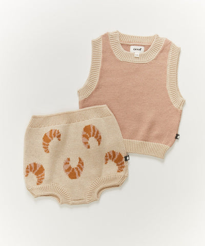 OEUF NYC Vest & Bloomers Set Eggshell/Croissant
