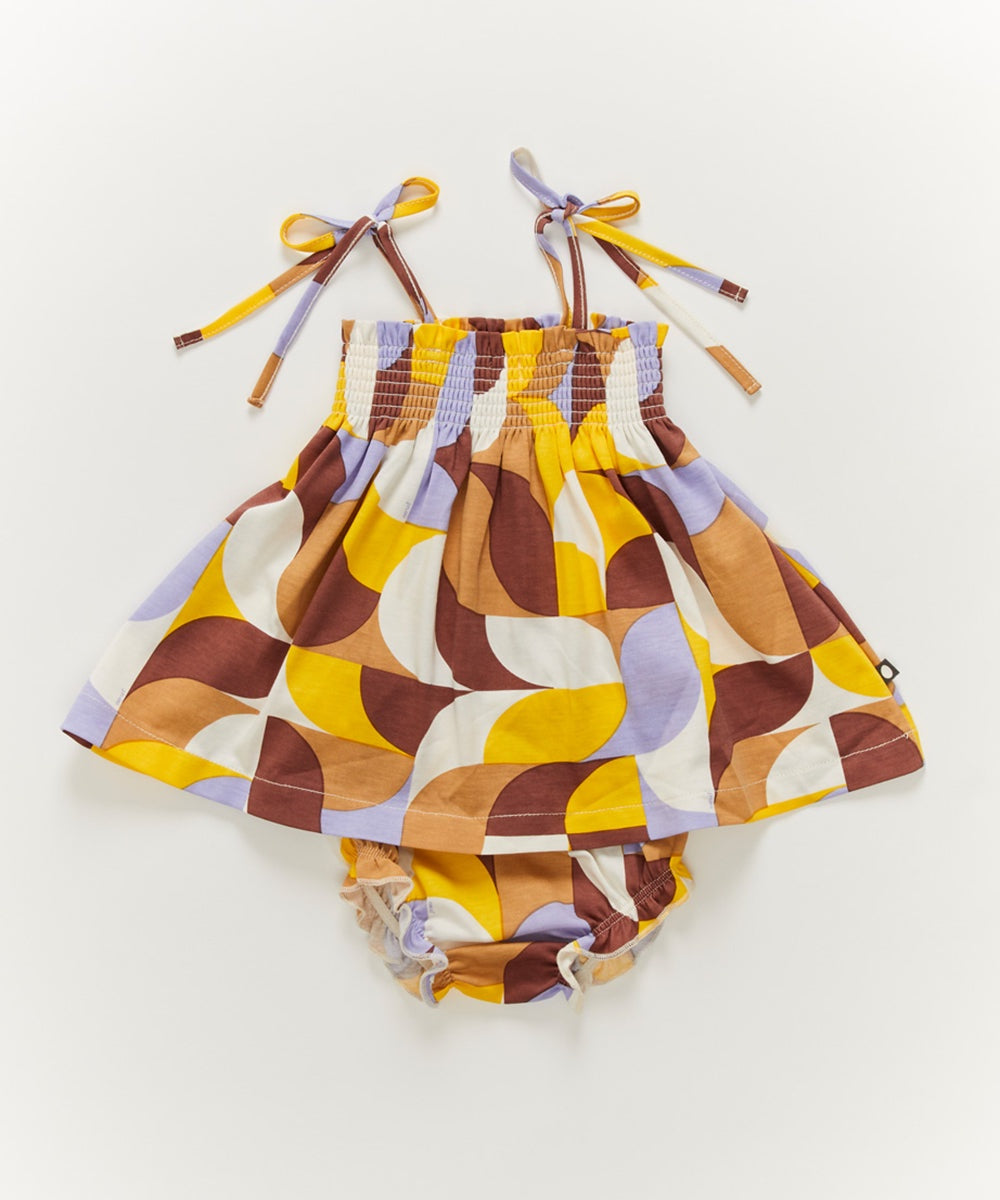 OEUF NYC Smocked Dress With Bloomer Freesia/Geometric