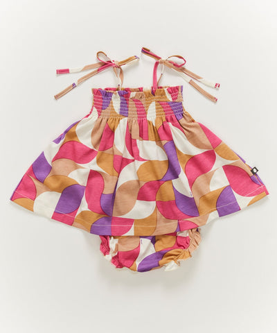 OEUF NYC Smocked Dress With Bloomer  Fuchsia/Geometric