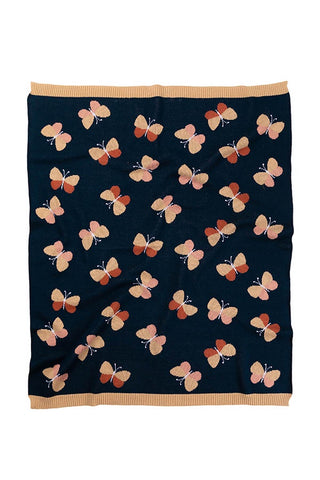 INDUS DESIGN Beau Butterfly Baby Blanket Indigo / Caramel
