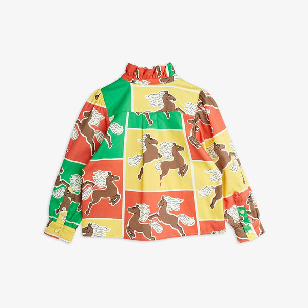 MINI RODINI HORSES WOVEN FRILL BLOUSE