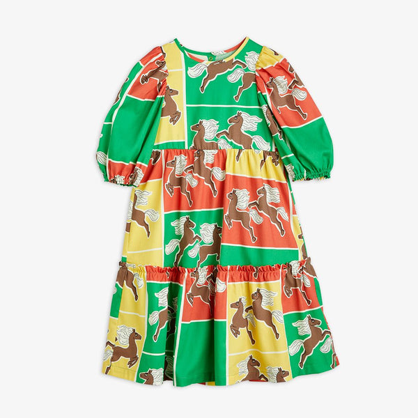 Mini Rodini HORSES WOVEN PUFF SLEEVE DRESS