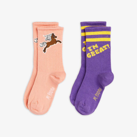 MINI RODINI 2-PACK I AM GREAT SOCKS purple pink