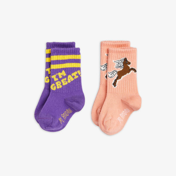 MINI RODINI 2-PACK I AM GREAT SOCKS purple pink