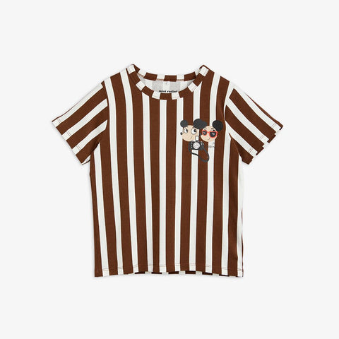 MINI RODINI RITZRATZ STRIPE T-SHIRT BROWN