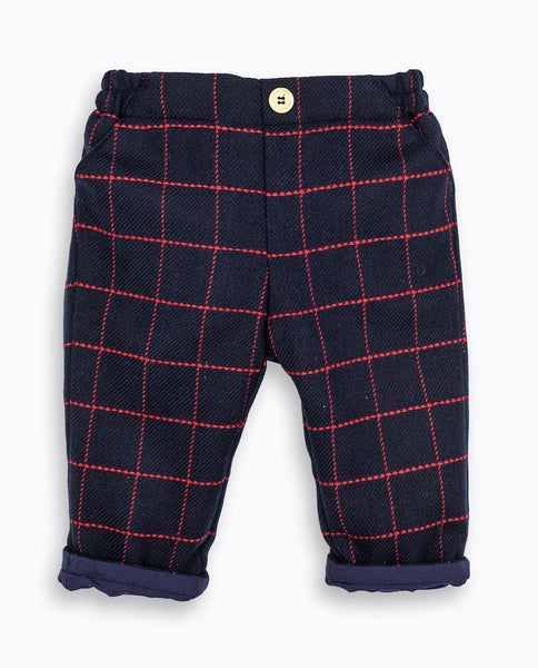 Fina Ejerique NAVY WOOL TROUSERS WITH RED CHECKS O21B57