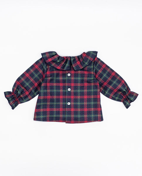 Fina Ejerique TARTAN RED AND NAVY POPLIN BLOUSE WITH FLOUNCE COLLAR O21A54